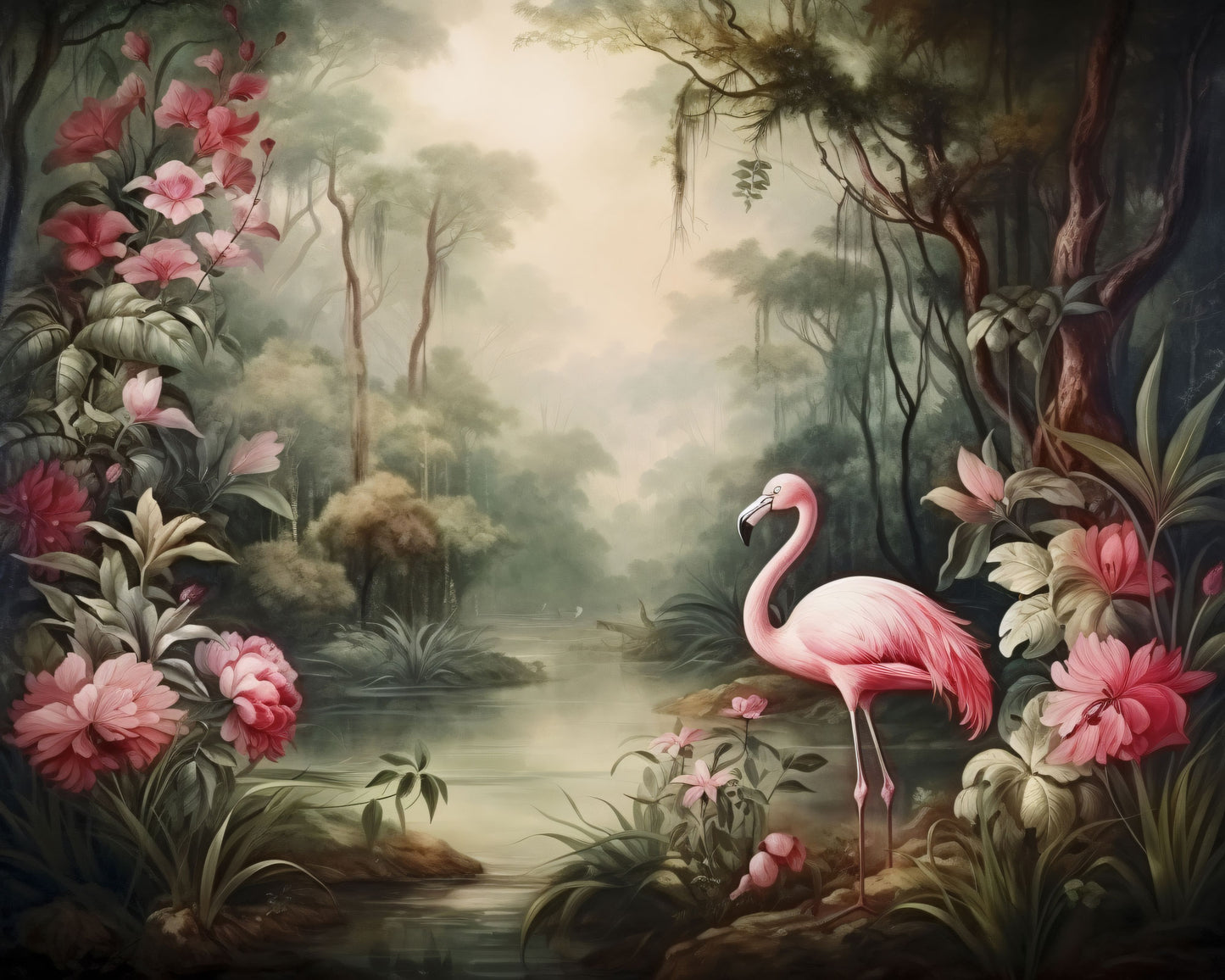 Flamingo Garden Oasis Mural