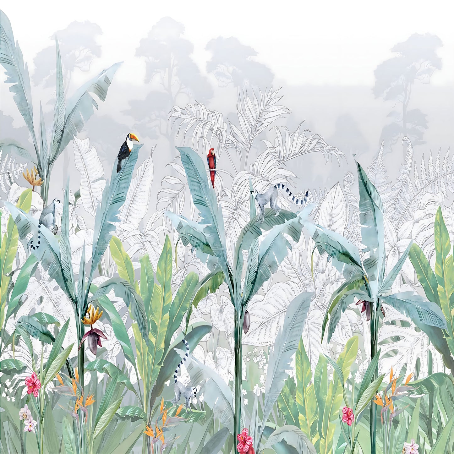 Negative Tone Jungle Mural