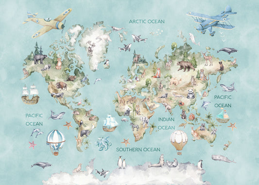 Watercolour Kids Map Mural
