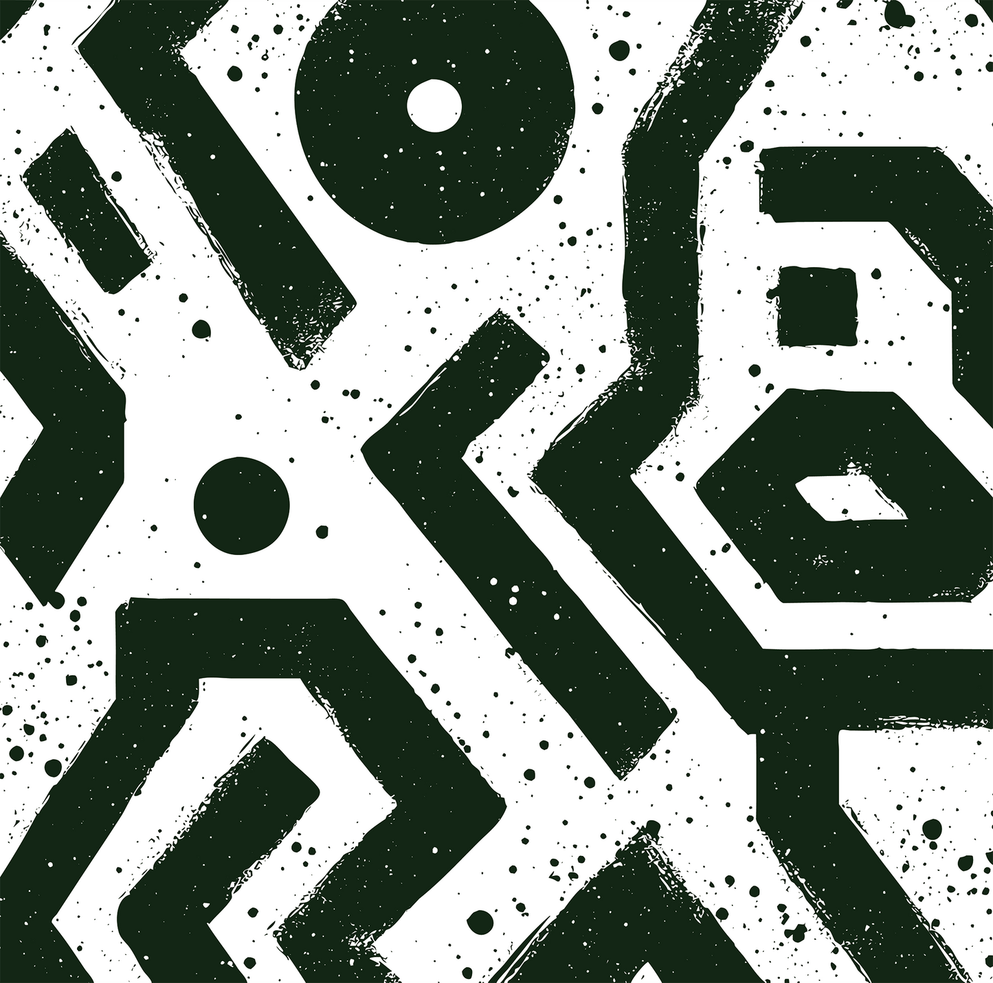Black geometric shapes on a white background