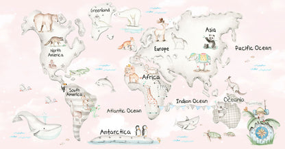 Blush Pink Kids Map Mural