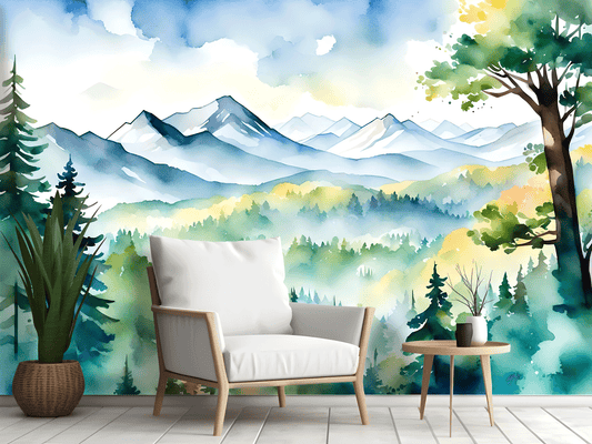 Bright Watercolour forest Mural