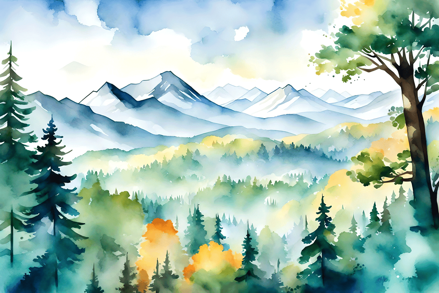 Bright Watercolour forest Mural