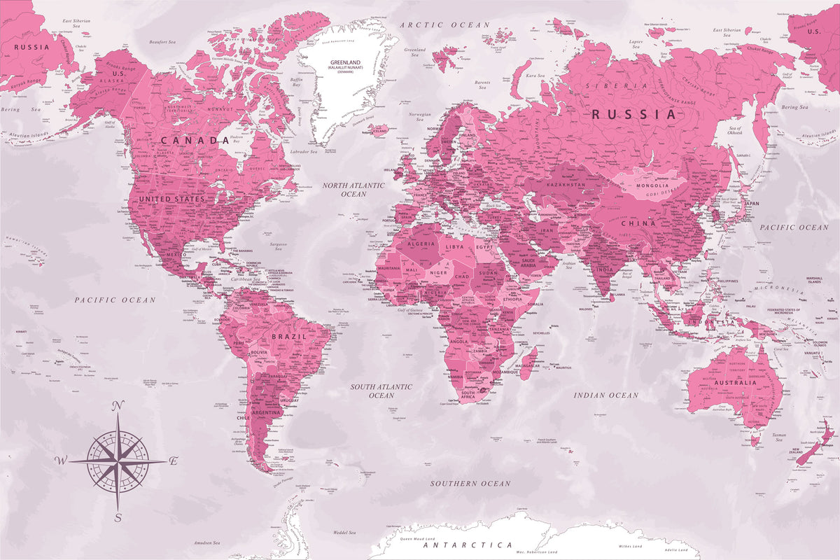 Pink Map Layout Bright Pink Map Mural – Wallpaper Warehouse SA
