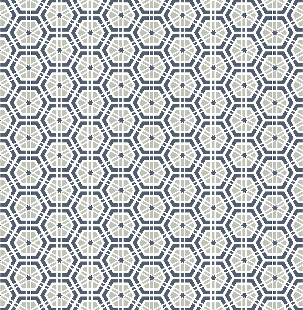 Geometric pattern with hexagonal shapes in blue and gray on a white background