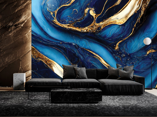 Cobalt Spark Marble Mural