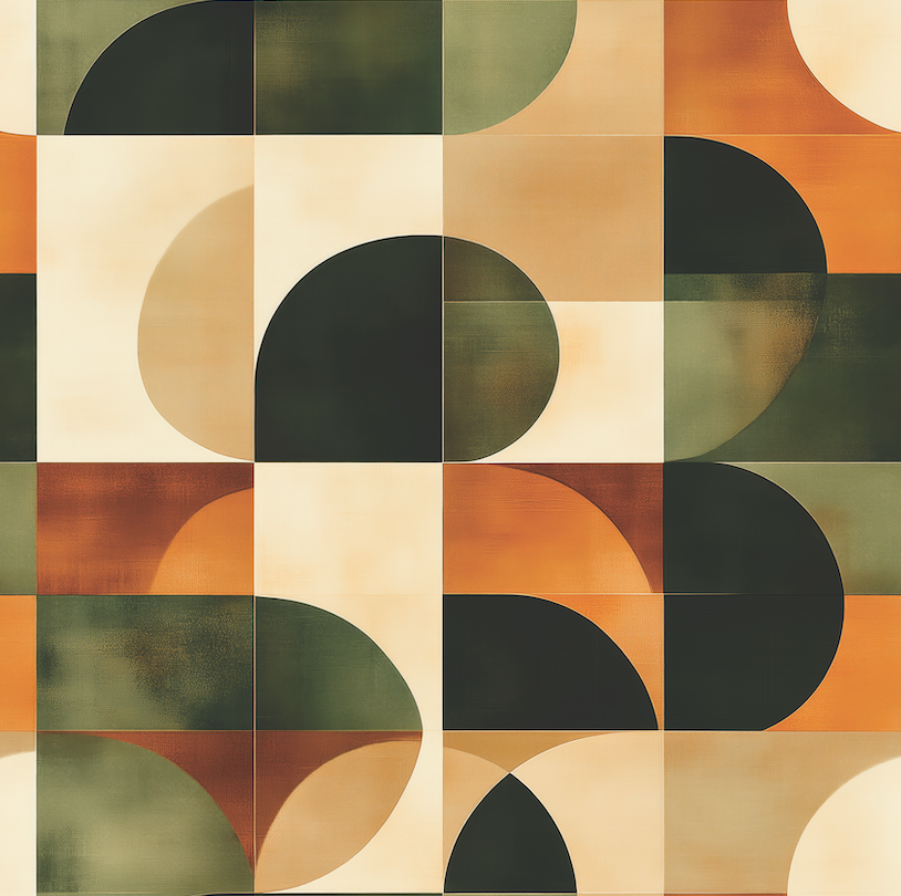 Geometric pattern with circular shapes in a grid layout on a beige background