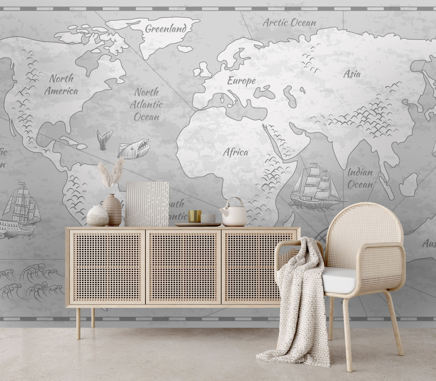 Grey Tone Map Mural