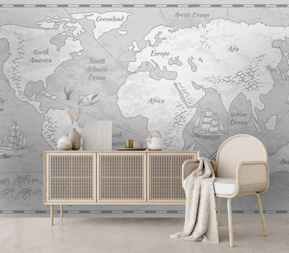 Grey Tone Map Mural