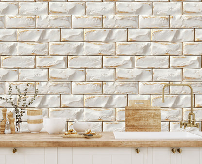 Ivory Ornate Brick Wallpaper