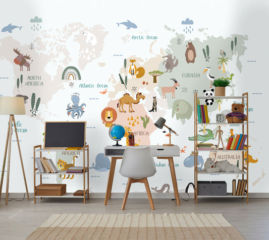 Kids Animal Map Mural