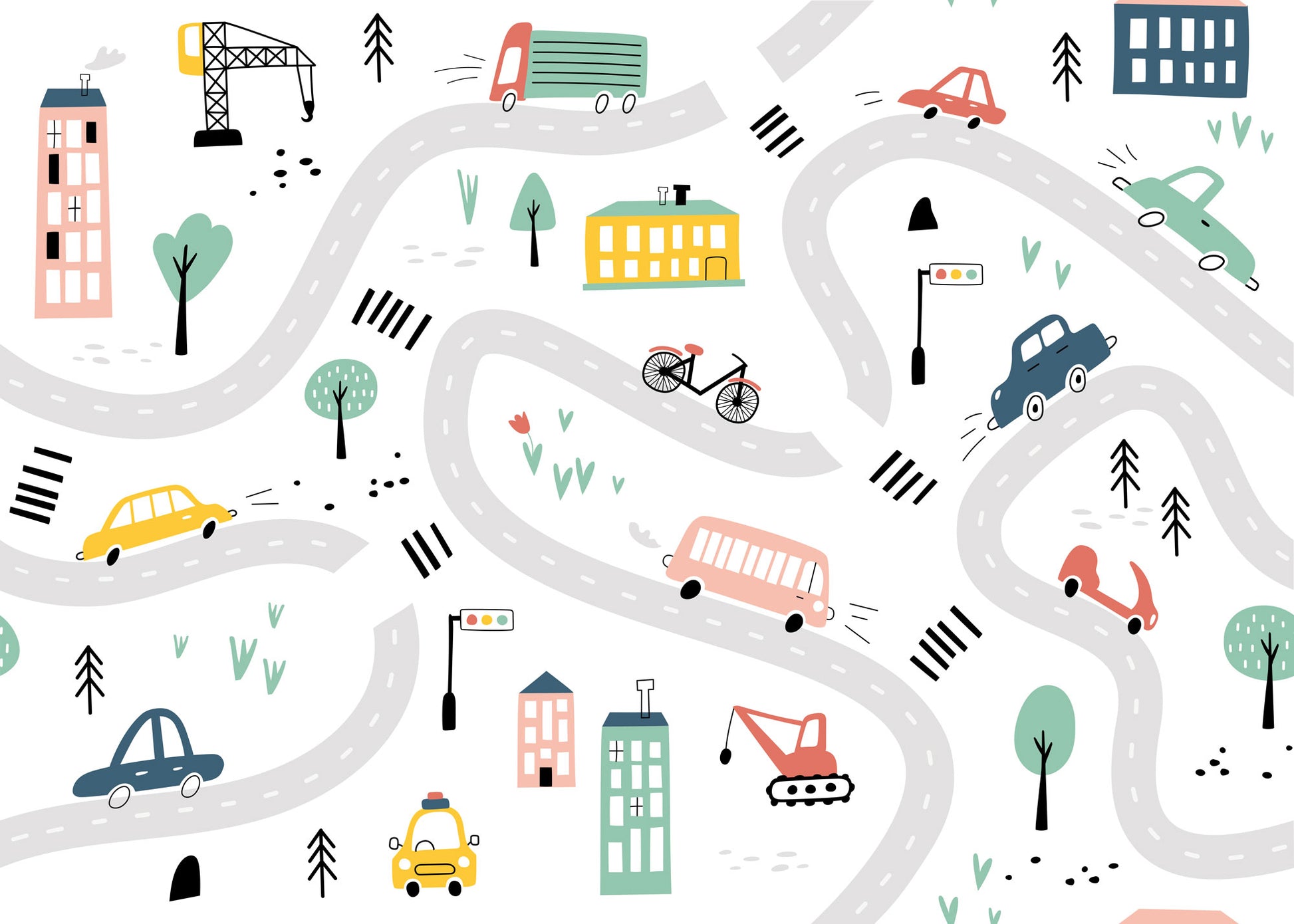 Pastel Road Race Mural – Wallpaper Warehouse SA