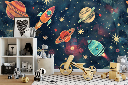 Retro Rockets Mural