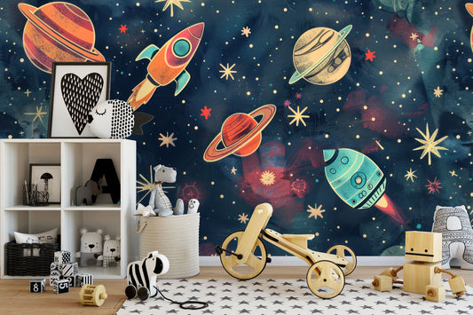 Retro Rockets Mural