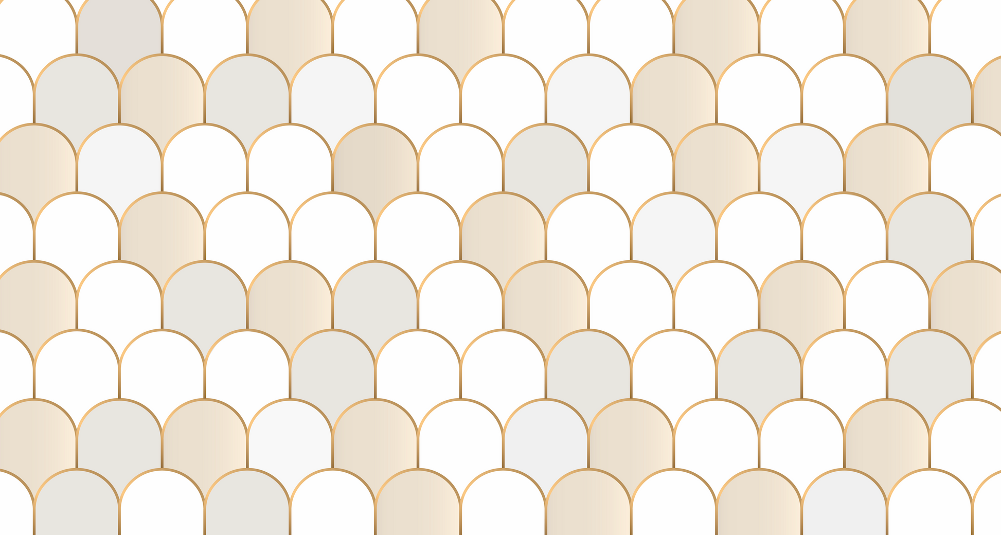 Pattern of beige and white fishscale tiles on a white background