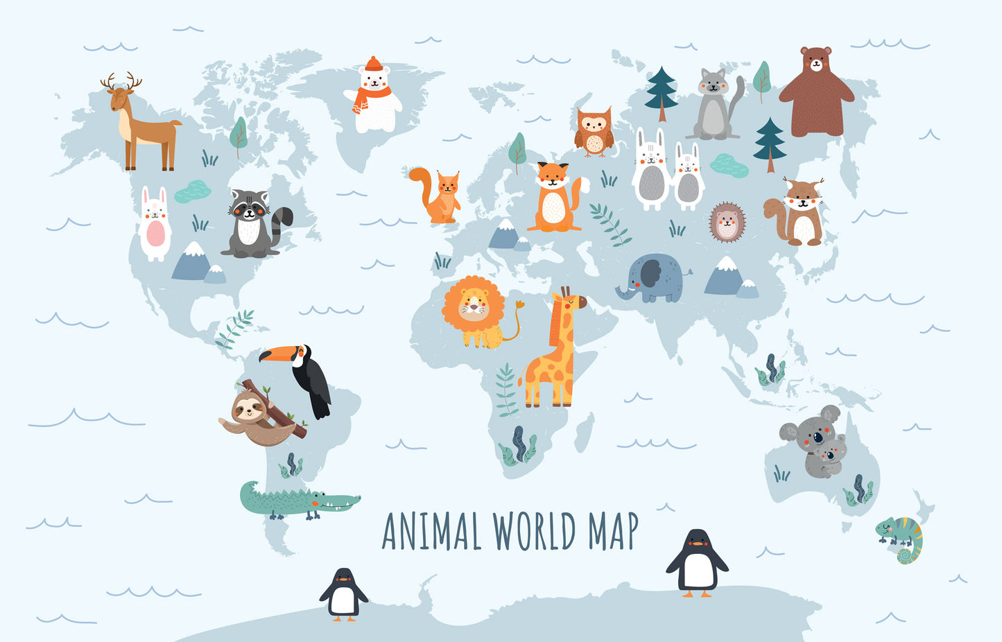 Soft Zoo Animal Map Mural