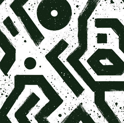 Black geometric shapes on a white background