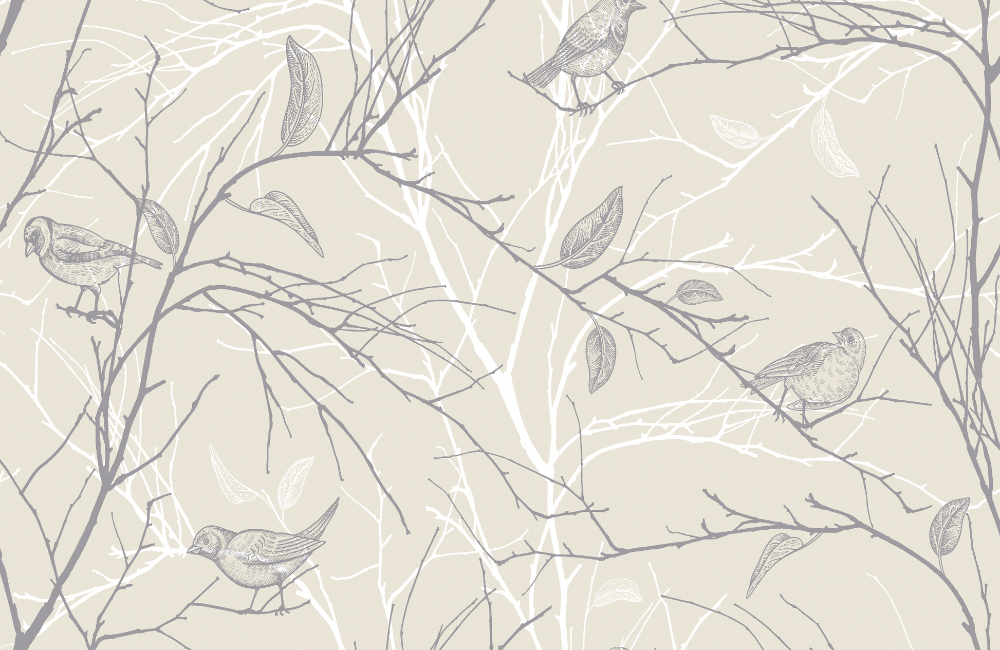 Pattern of birds and branches on a light background
