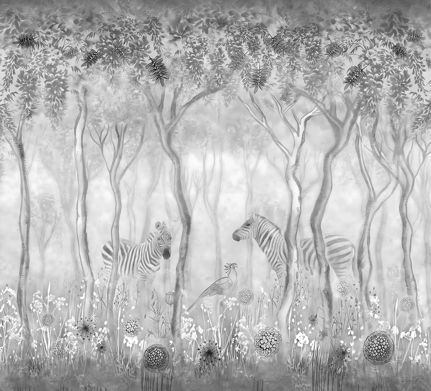 Bokeh Zebras in Forest Mural