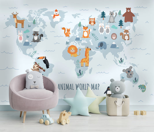 Soft Zoo Animal Map Mural
